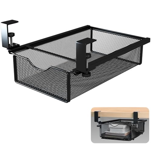 LIKENNY 後付け引き出し デスク下 収納ボックス 21.5×36.5×9cm 落下防止ストッパー付き 簡単設置 穴あけ不要 省スペース 机下 デスクした収納 隠し引き出し 小物入れ 文房具/事務用品/アクセサリー 収納整理用