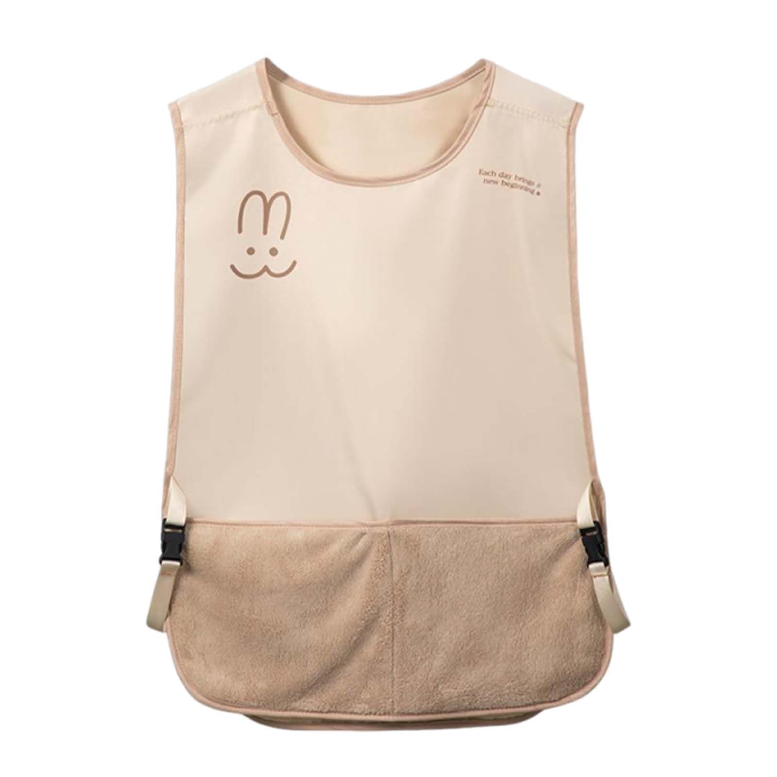 Hontaog Unisex Khaki Tabard Apron, Waterproof Pocketed Apron with Absorbent Hem for Kitchen Gardening Art Studio