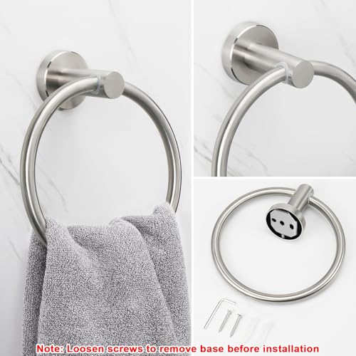 NearMoon Bath Towel Ring, Bathroom Hardware Accessories-Thicken Stainless Steel Hand Towel Holder for Bathroom, Modern Round Towel Hanger Wall Mounted (Brushed Nickel, 1 Pack) - Image 4