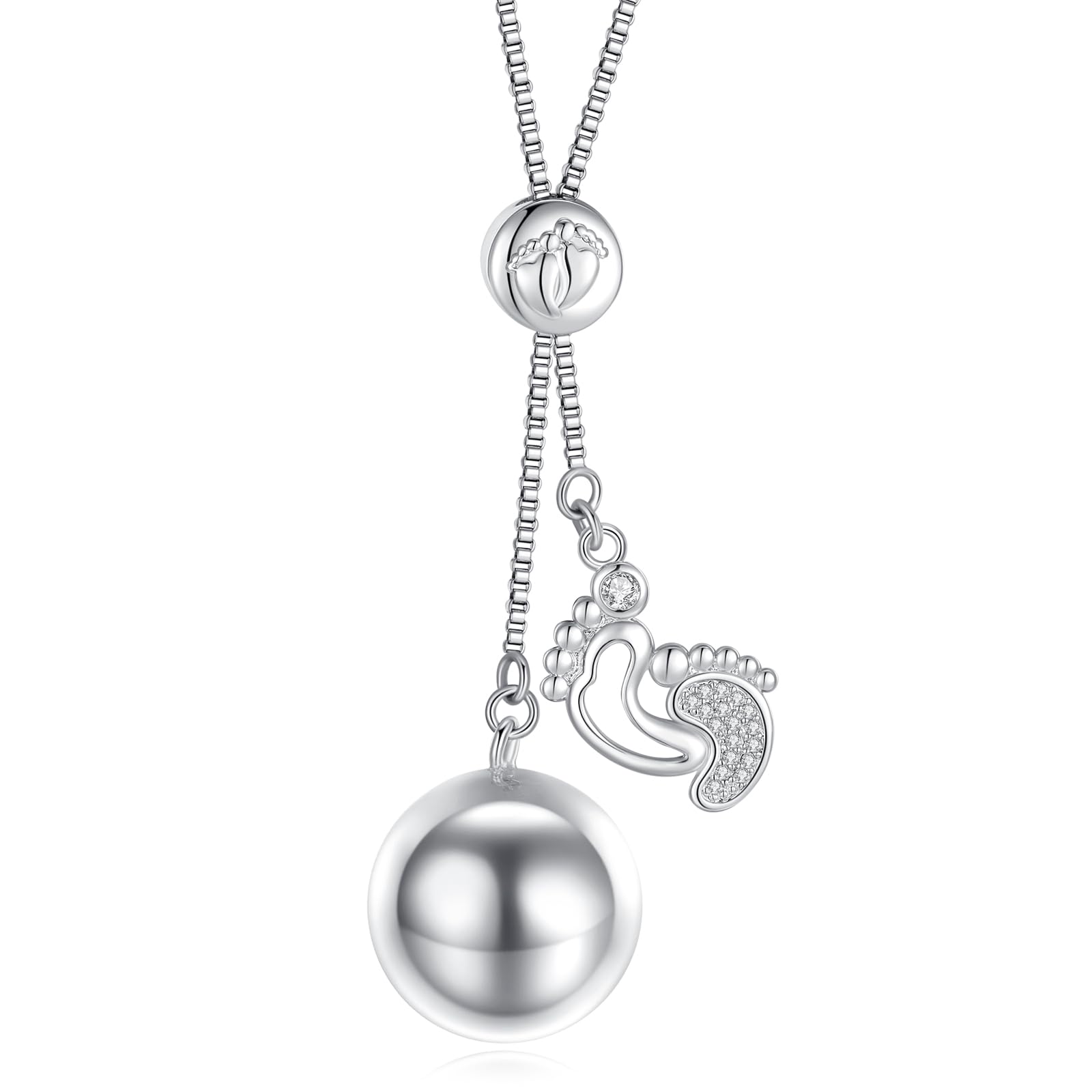 EUDORA Harmony Bola Ball Necklace Pregnancy Chime Bola Pendant, 45" or 30" Long Chain for Mother