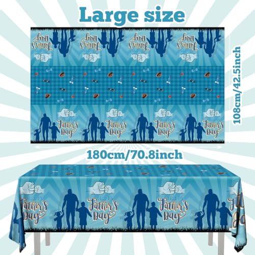 Image of 3Pcs Fathers Day Tablecloths - Blue Happy Fathers Day Rectangular Plastic Table Covers for Party Supplies, Size 70.8X42.5in