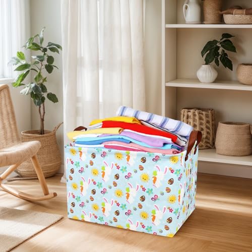 Image of Easter Basket for Kid Large Empty Rectangular Cute Easter Gift Storage Basket Bunny Eggs Decor (Rabbit Butterfly Sun)