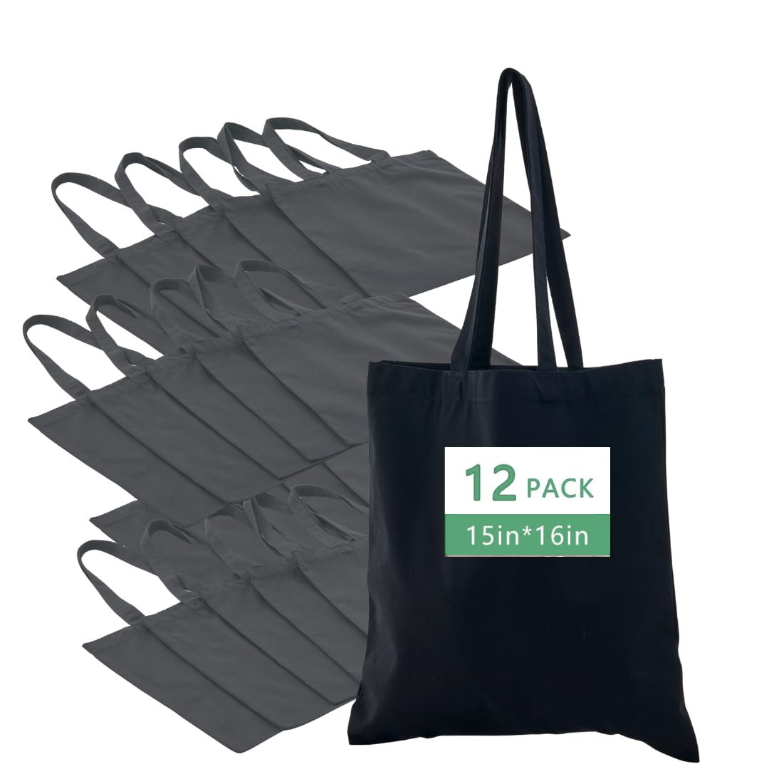 Zenloria Canvas Tote Bags 15x16 – 2 | 6 | 12 Pack Reusable Cotton Totes for Grocery, Crafts, DIY, Painting
