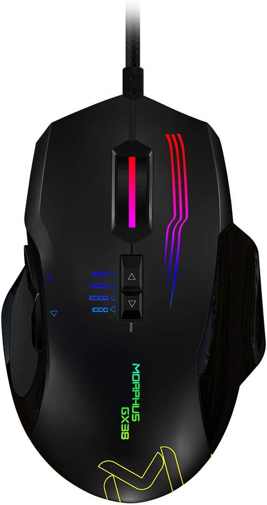 Aikun Gaming Mouse Wired, MORPHUS GX38 with 16.8 Million Chroma RGB Color Backlit,4 Adjustable DPI Levels ,7000 DPI, 7 Programmable Buttons for Games and Office Laptop, PC, Mac