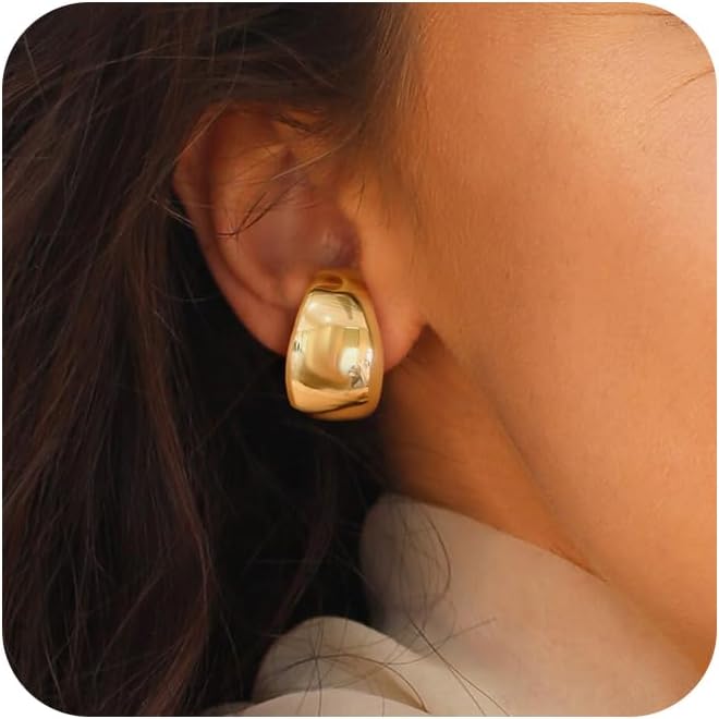 Ear Cuff Earrings for Women：Chunky Gold Hoop Earrings 14K Gold/Silver Plated Suspender Cuffs Hypoallergenic Lightweight Wrap Earlobe Studs Fashion Jewelry for Women Trendy