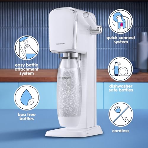 Image of SodaStream - ART Sparkling Water Maker | STARTER KIT | CQC CO2 system | Includes 1x CO2 Cylinder, 1x32 & 1x16 Fl Oz Dishwasher Safe Bottles | Combine with Pepsi Flavors | White