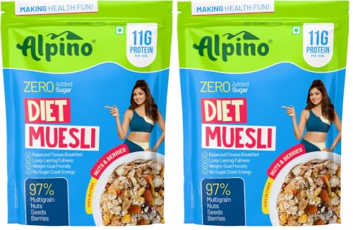 Image of ALPINO Health Foods Alpino Super Muesli Nut Delight 400 G | 20% Dried Fruits & Nuts Whole Grain Breakfast Cereal Finest Nuts & Raisins (Pack of 2)