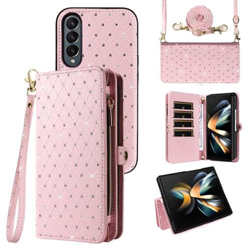 Coque Galaxy Z Fold 4 portefeuille amovible à paillettes avec range-cartes