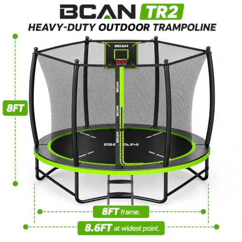 BCAN TR2 8FT Heavy-Duty Outdoor Trampoline, 1200 LBS Static Load, Reinforced Springs, Safety Enclosure Net, Built-in Basketball Hoop, Outdoor Backyard, Ladder, Protective Pad FED Fitness - image 3