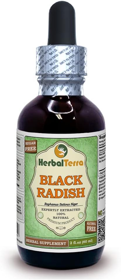 Black Radish (Raphanus Sativus Niger) Tincture, Dried Root Liquid Extract (Brand Name: HerbalTerra, Proudly Made in USA) 2x2 fl.oz (2x60 ml)
