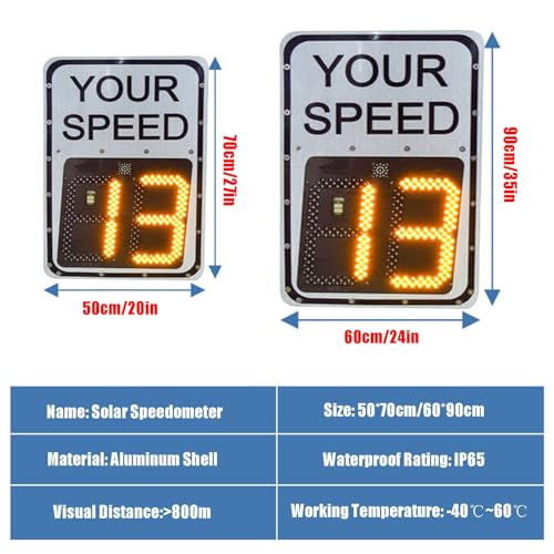 Flashing Solar Powered Led Speed Limit Signs, 20\"x27\"/24\"x35\" Rust Proof Aluminum Radar Speed Detector with Accessories, White(White,60 * 90cm) - Thumbnail 6