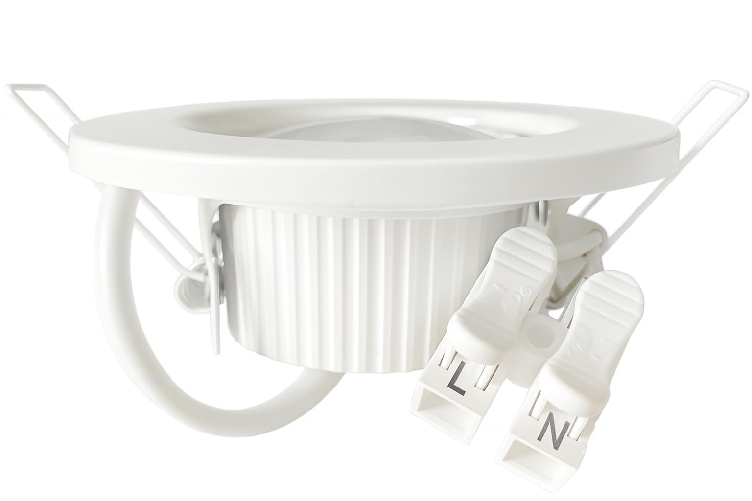 5er Set flacher MCOB LED Modul Einbauleuchte in Weiß. Warmweiß (3000K), 5W, 230V. Starr, Klemmring. Ideal fürs Wohnzimmer, Küche, Flur und Schlafzimmer. Dank wenig Einbautiefe vielseitig einsetzbar.