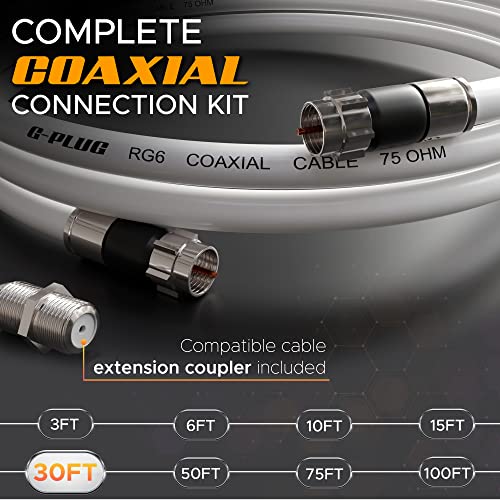 G-Plug 30Ft Rg6 Coaxial Cable Connectors Set – High-Speed Internet, Broadband And Digital Tv Aerial, Satellite Cable Extension – Weather-Sealed Double Rubber O-Ring And Compression Connectors White #TOP1