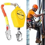Nzkeuf Höhensicherungsgerät Absturzsicherung 10m, 150kg Absturzsicherung Dachdecker mit Selbstsicherndem Haken, Auffanggurt Absturzsicherungen Einziehbar für Arbeiten in der Höhe(Gelb,10 Meter)