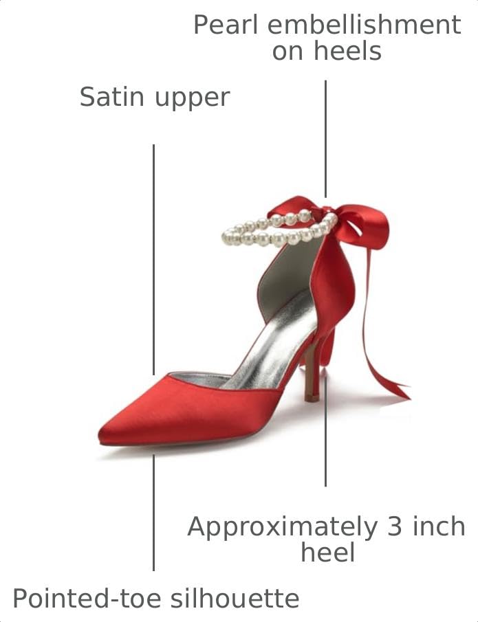 Image of Women's Pearl White Wedding Shoes for Bride High Heels Pointed Toe Bridal Shoes Satin Prom Party Dress Pumps Sandals