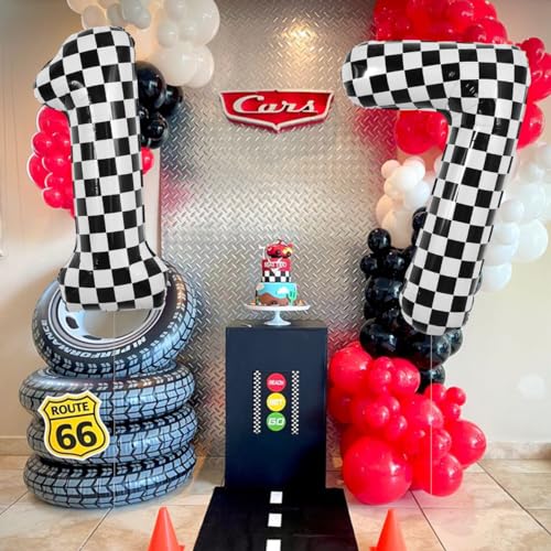 Image of TONIFUL 40 Inch Large Checkered Number 7 Balloon 7th Birthday Decorations