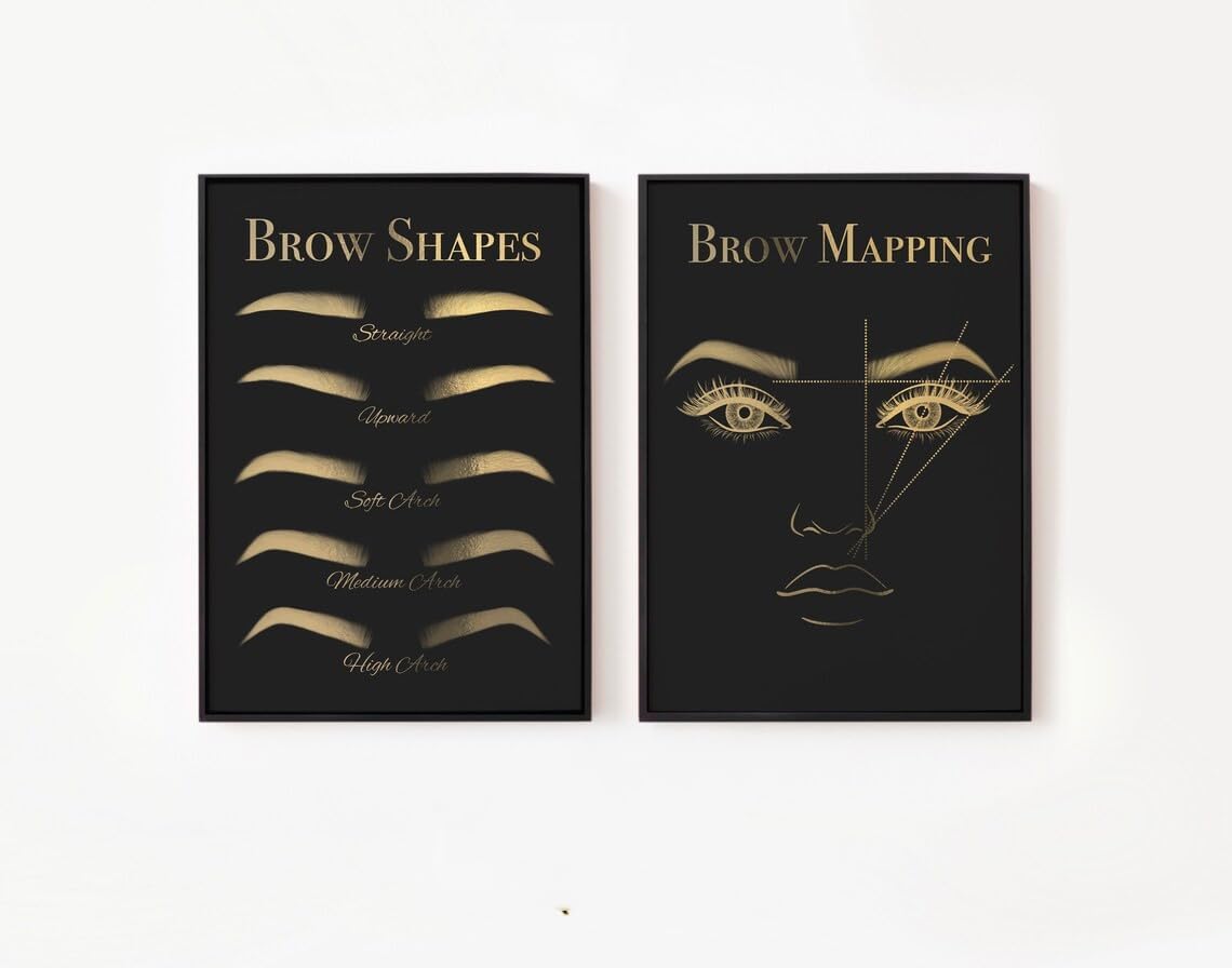 NATVVA Microblading Brow Tech Wall Art Poster Brow Shapes Eyebrow Canvas Prints Painting Brow Mapping Picture Artwork Brow Salon Decor No Frame