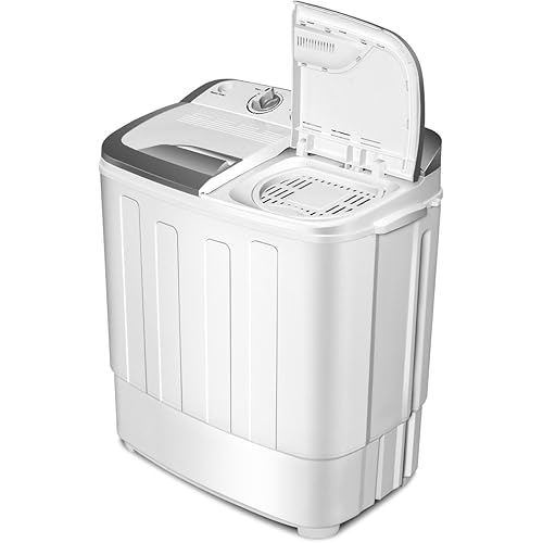 Waterjoy Portable Washing Machine, 13lbs Capacity Twin Tub Mini Washer and Dryer Combo for Apartments, Dorms, RVs, Grey and White