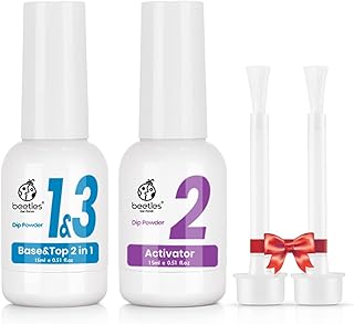 Beetles Dip Powder Liquid Set - 2 In 1 Dip Base & Top Coat and Activator, Dip Nail Liquid Set for Dipping Powders French Nail Design Dip Nail Kit, 0.51 fl.oz/Bot