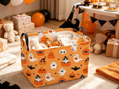 Image of Sanjiaofeng Rectangular Cat Halloween Basket Spooky Storage Bins,Gloomy Storage Basket with Handles.Clothers,Books,Party Gifts Bins.Halloween Party Baskets(Cute Cat)