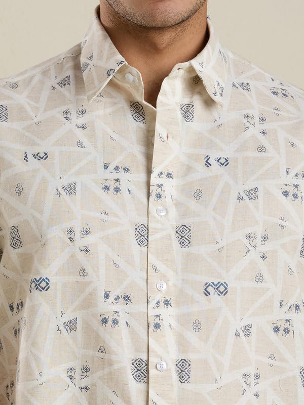 Image of MARK & ALBERT Men's Half Sleeve Linen Slim Fit Shirt