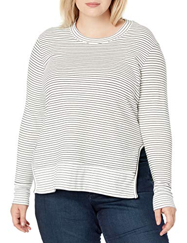 Amazon Brand - Daily Ritual Women's Plus Size Terry Cotton and Modal Pullover With Side Cutouts, 4X, Black-White Skinny Stripe