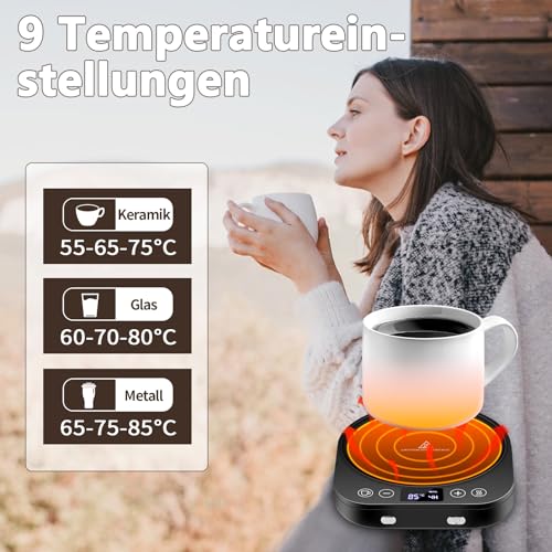 Kaffeewärmer,Aufgerüstet Tassenwärmer,Elektrischer Getränkewärmer,Kaffeetassenwärmer mit 9 Temperatureinstellungen, Automatischer Ein/Aus kerzenwärmer mit Schwerkrafterkennung,Geplantes Herunterfahren