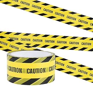 Irich Crime Scene Tape, Hazard Warning Tape Roll Adhesive Marking with Bold Black Twill CAUTION, Construction Barrier Tape for Children Halloween Decorations Parcel Tape