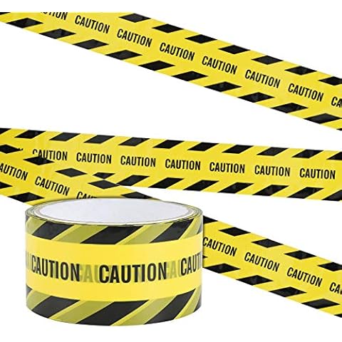 Irich Crime Scene Tape, Hazard Warning Tape Roll Adhesive Marking with Bold Black Twill CAUTION, Construction Barrier Tape for Children Halloween Decorations Parcel Tape Cover