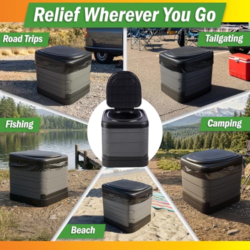 Large Portable Toilet for Adults - 400lb Capacity Portable Camping Toilet for Adults with Lid - Folding Travel Potty for Car Roadtrip, Beach, Camp or Emergency - Camping Essentials by Wakeman Outdoors by Wakeman - Image 6