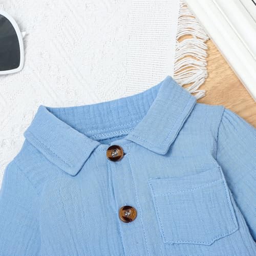 Visgogo Baby Boy Polo Romper Long Sleeve Solid Bodysuit Cotton Linen Jumpsuit Collared Onesie Infant One-Piece Outfit thumb #3