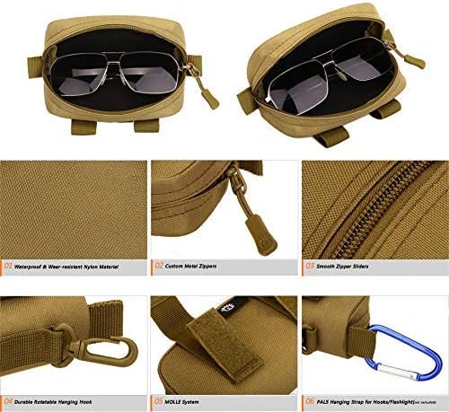 Selighting Tactical Sunglasses Carrying Case Black Military Molle Zipper Eyeglasses Hard Case with Clips