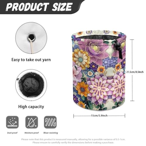 Image of Sellikakes Crochet Organizer Yarn Holder, Bohemian Flowers Portable Knitting Bag Crochet Storage Bag Store Crocheting Supplies Needles Skein Balls Sewing Accessories