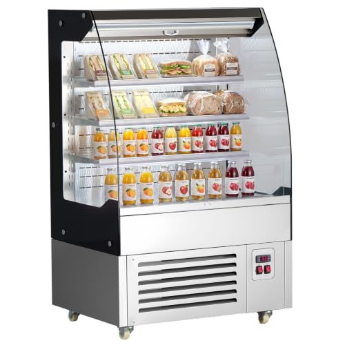 Image of VEVOR Open Air Merchandiser, 5.4 cu. ft. 3-Tier Shelving Commercial Refrigerator, Grab and Go Fan Cooling Display Cooler, with LED Lighting, Night Curtain, Upright for Restaurants, Stores, Office