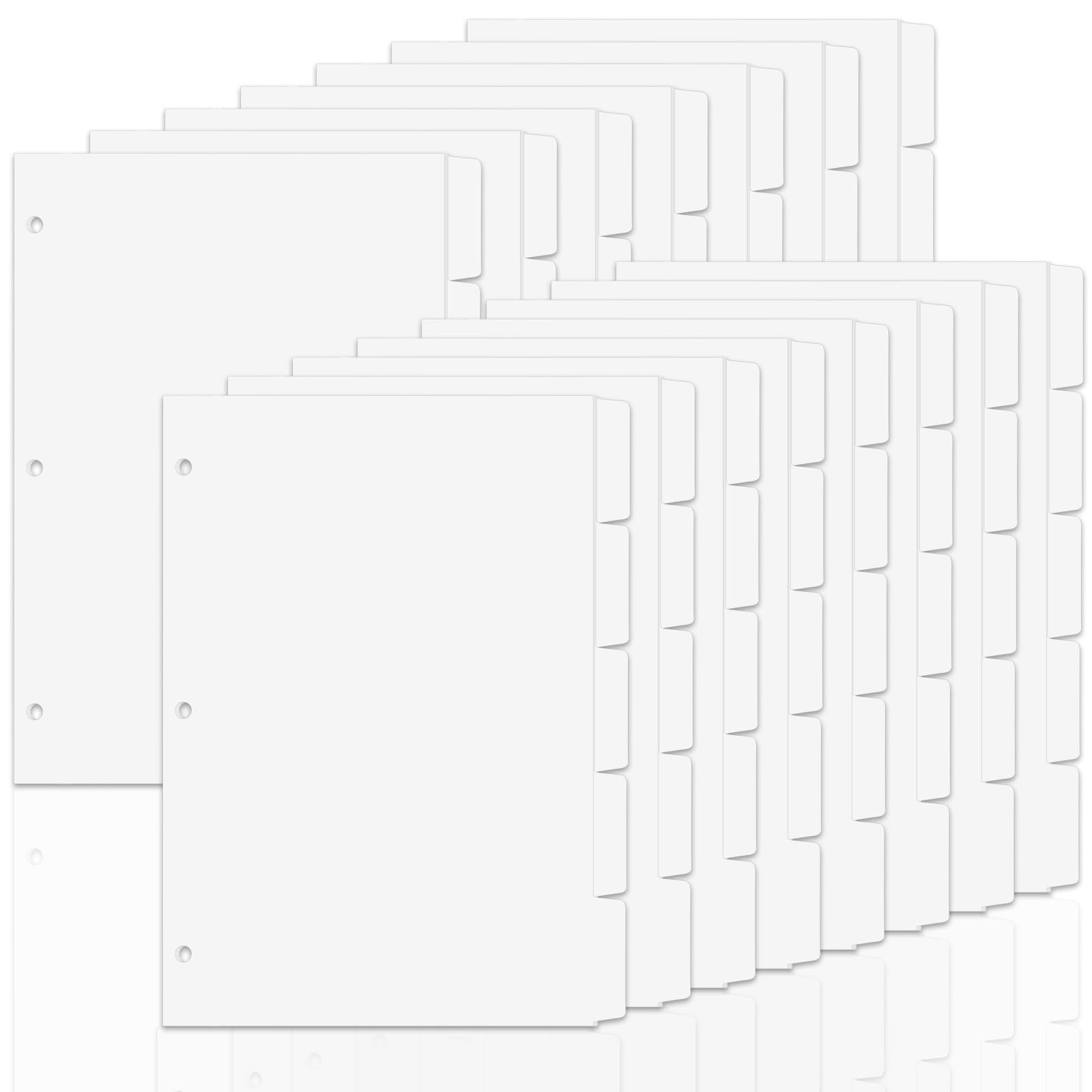 Binder Dividers for 3 Ring Binder, 15 Sets Blank Write On Page Dividers with 5 Tabs, 1/5 Cut Tabs, 3 Hole 5 Tab Binder Dividers for School Office Home