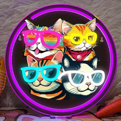 Image of Cats Neon Sign Playful LED Wall Decor for Cat Lovers, Pet Spaces & Animal Themed Rooms, USB-Powered with Adjustable Brightness, Multi-Cat Silhouette Design