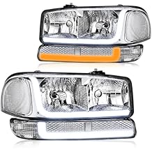 LED DRL Headlights Fit 1999-2007 GMC Sierra 1500/2001-2007 GMC Sierra 1500HD 2500HD 3500 Only Fits 07 Classic Models,Not Fit All Denali Trims, Fit 99-06 Yukon Chrome Housing Clear Reflector