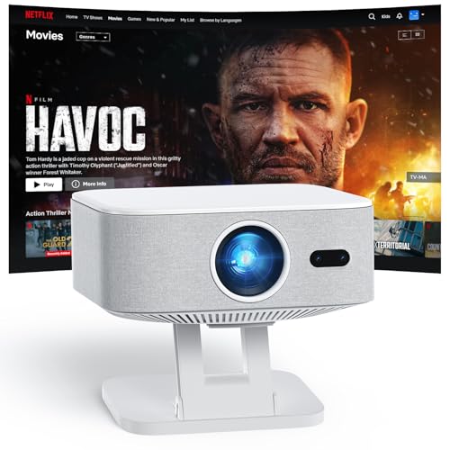 [1500 ANSI/Built-in APPs] Smart Projector with Wifi and Bluetooth: NICPOW 4K Outdoor Projector, Auto Focus & Keystone, Portable Proyector for Home & Outdoor Use, White