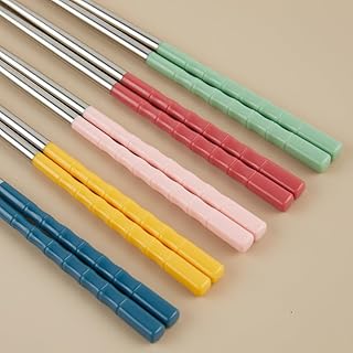 5 Sets of Reusable Chopsticks, Durable & Non-Rusting, Comfortable Grip, Sleek Design for Asian Cuisine, Dishwasher Safe, Perfect for Everyday Use