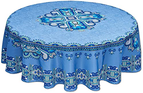 Yihomer Mykonos Blue Paisley Tile Bordered Tablecloth - Wrinkle Free Table Cloth For Spring Summer Decorations, Picnics And Parties - Indoor Outdoor, Stain And Water Resistant, 70 Inch Round #TOP11