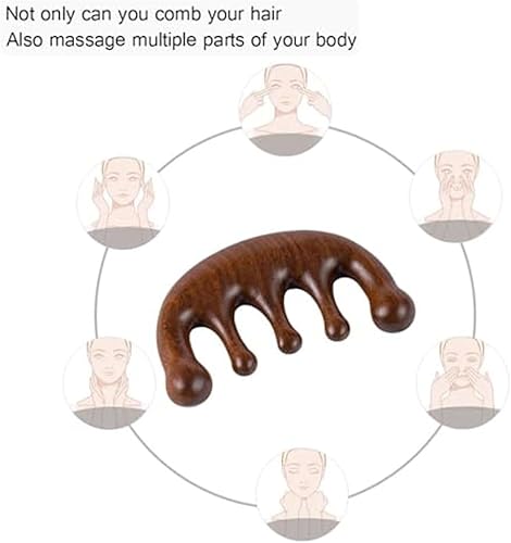 Miniatura 5 de Peine de masaje de madera para el cuero cabelludo, clásico hecho a mano, 100% natural sándalo con dientes anchos, herramientas de masaje manual