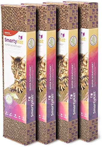 SmartyKat (4 Count) Super Scratcher Corrugated Cat Scratcher, Catnip Infusion Technology - Brown, Single Wide (Old Pkg), 4 Count
