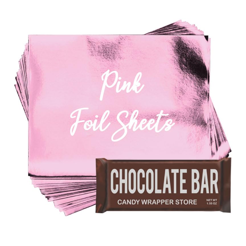 Pink Shiny Candy Bar Wrapper Foil Sheets for over wrapping chocolate bars - 40 Sheets
