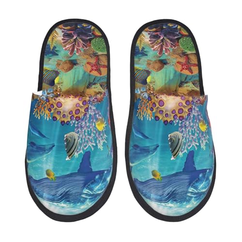 Sea World Print House Slippers For Women And Men,Soft Slippers With Memory Foam,Non-Slip Indoor Home Shoes