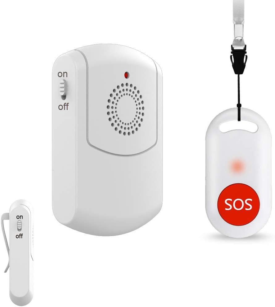 EverNary Wireless Caregiver Pager Nurse Alert System Smart Call Button for Home/Elderly/Patient Vibration Pager (Include Belt Clip) with 52 Melodies, 1 Portable Receiver+1 Emergency Transmitter