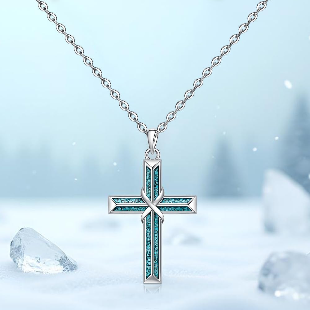 Fenthring Abalone Sterling Silver Cross Necklaces for Women Womens Infinity Turquoise Cross Necklace for Women Sterling Silver Christmas Gifts Jewelry - Image 5