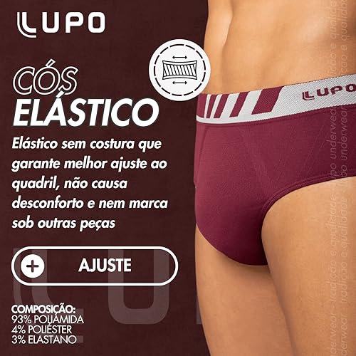 LUPO Cueca Masculina Sem Costura Microfibra Slip Adulto, Vinho, GG