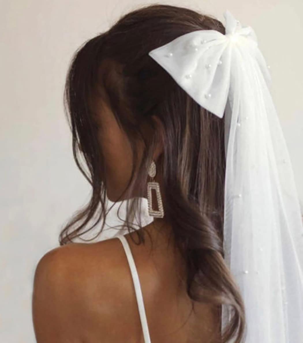 Amazon.com : JEAIRTS Bridal Hair Bow Veil Pearl Wedding Hair  display picture 1