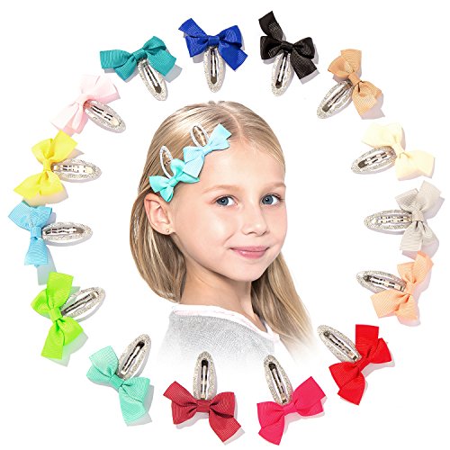 HBY 30 pcs: Boutique Baby Girls Toddler Hair Bow Snap Alligator Clips, Barrettes with silver base