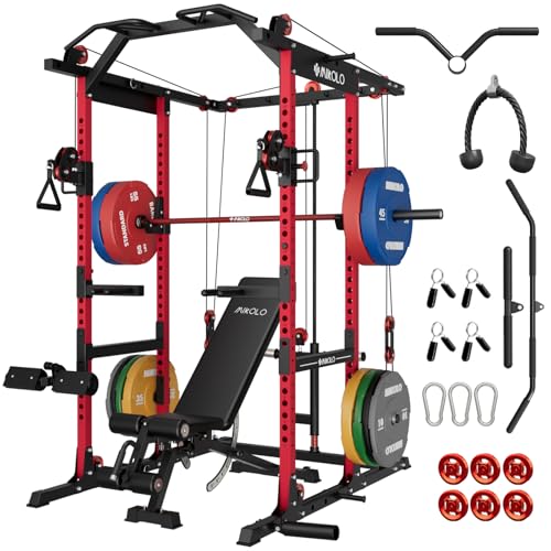 Image of Mikolo K6 2.0 Power Cage, Power Rack with Cable Crossover System, 2000LBS Squat Rack with LAT Pull Down System, Functional Trainer with Aluminum Pulley System for Home Gym